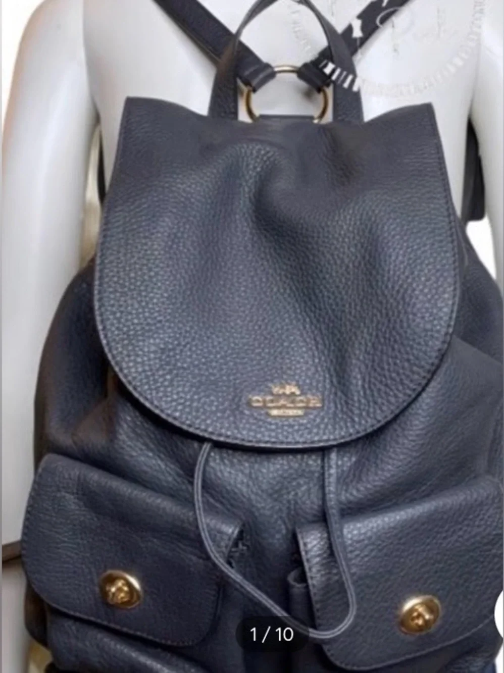 COACH Authentic Backpack bag purse Billie F29008 NAVY Pebbled Leather